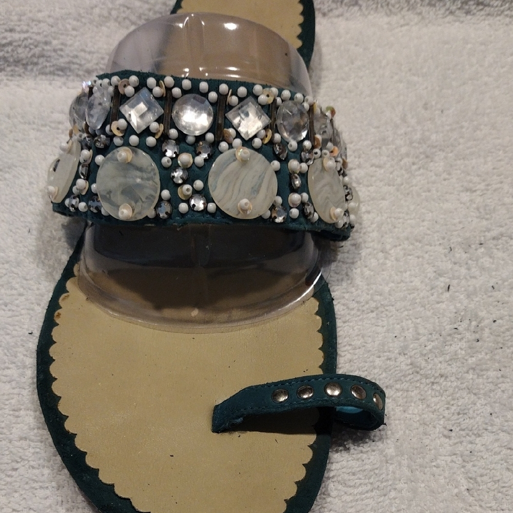 Embellished Teal Sandals - Picture 2 of 9